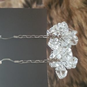 💛THANDMADE EARRINGS HANDCRAFTED LONG CRYSTAL CLEAR CHANDELIER DANGLE